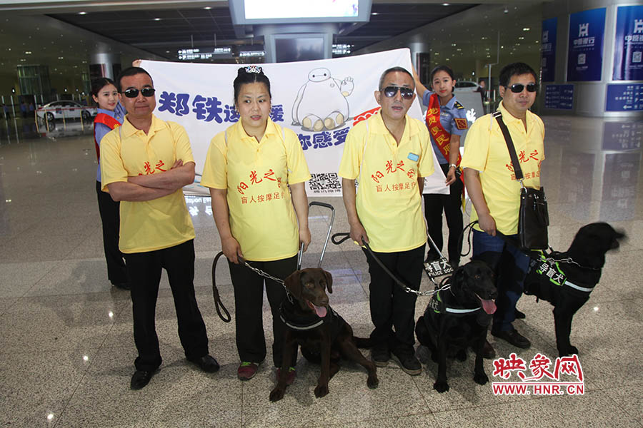 他們此次攜帶的導(dǎo)盲犬名字分別叫A米、戴安娜、凱西，A米是鄭州市第一條導(dǎo)盲犬。