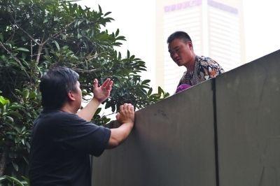 黃主任站在獨(dú)木樁上與男子交談了近半小時(shí)。