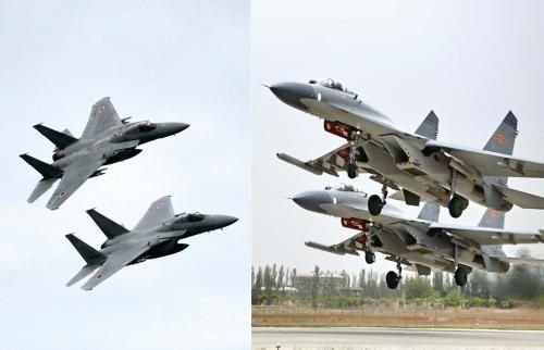 29日，中國空軍查證了進(jìn)入東海防空識(shí)別區(qū)的美日軍機(jī)，左圖為進(jìn)入防空識(shí)別區(qū)的日本F-15戰(zhàn)機(jī)(資料圖)，右圖為當(dāng)天起飛的中國殲-11飛機(jī)(資料圖)。