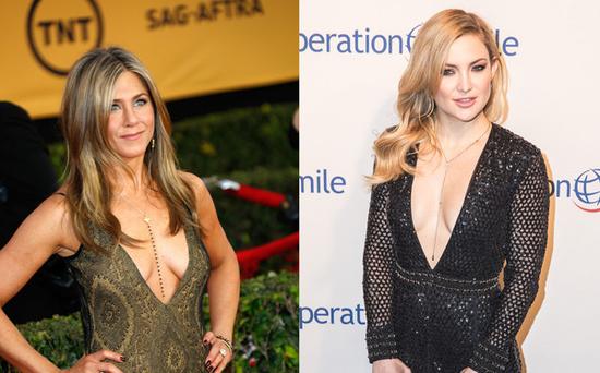 Jennifer Aniston & Kate Hudson出席重要場合也穿低胸裝。（圖片來源：臺灣東森新聞云）